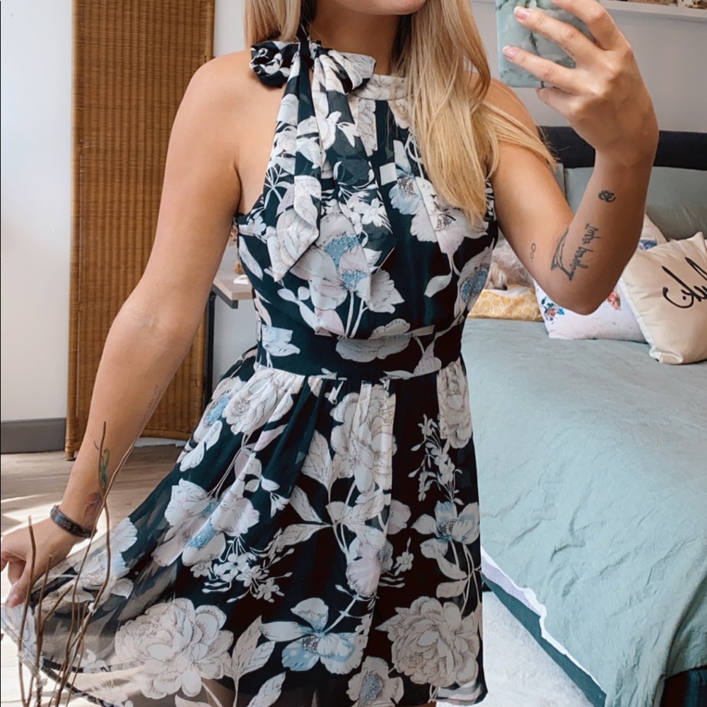 Floral neck tie dress